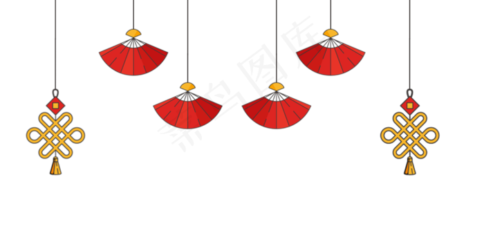 春节扇子和中国结挂件,免抠元素
