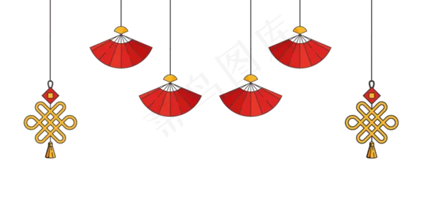 春节扇子和中国结挂件,免抠元素