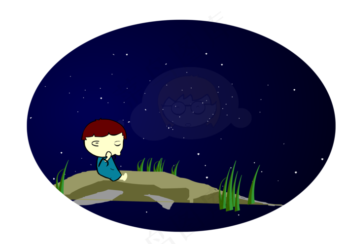 小男孩在夜空下想念小女孩