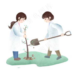 植树节医疗工作者植树,免抠元素