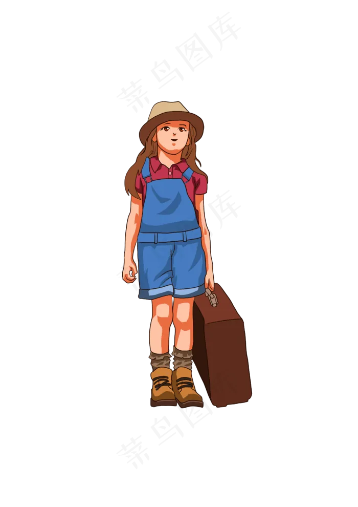 春分提旅行箱的女孩,免抠元素(2480X3508(DPI:300))psd模版下载