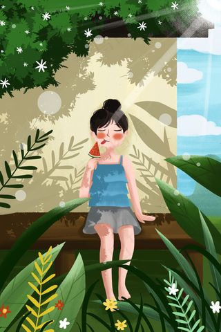 春天夏季女孩吃棒冰乘凉立夏初夏夏至大暑