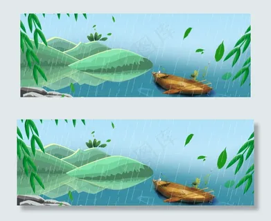 清明节卡通踏青湖泊PSD分层banner