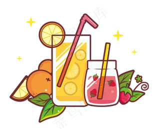 果汁饮料清凉夏天卡通矢量素材,免抠元素