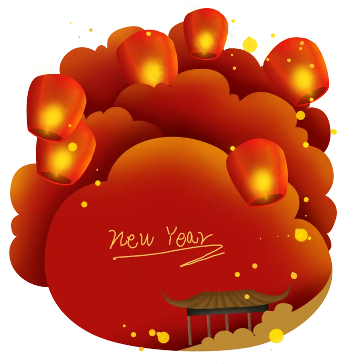 新年明灯文红色字框,免抠元素(3919X4058(DPI:300))psd模版下载