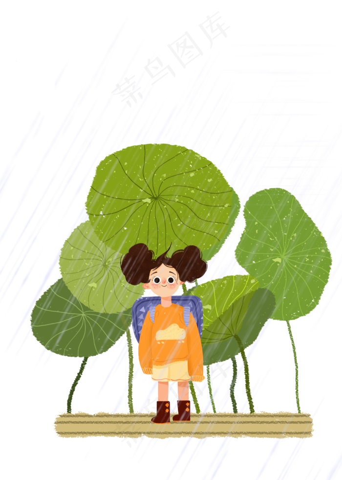谷雨淋雨的小女孩