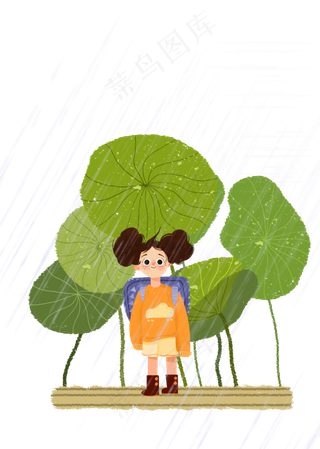 谷雨淋雨的小女孩