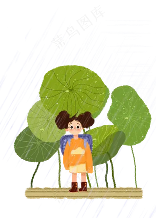 谷雨淋雨的小女孩