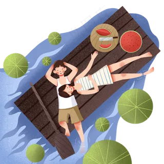 夏日乘船处暑场景,免抠元素