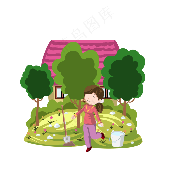 植树节挖坑的小女孩