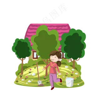 植树节挖坑的小女孩