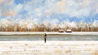 大寒主题之一个人在雪地河岸边散步旅行治愈