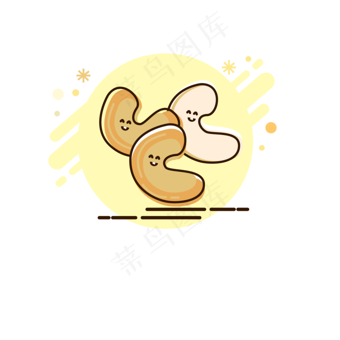 暖色调夏日腰果坚果扁平化图案卡