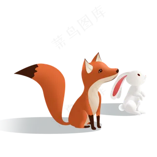 手绘小兔子和小狐狸动物设计可商,免抠元素