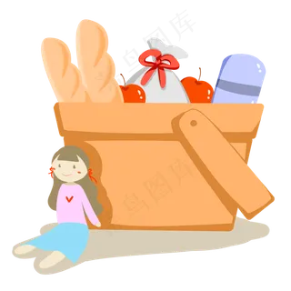 春季野餐可爱装满食物的野餐篮