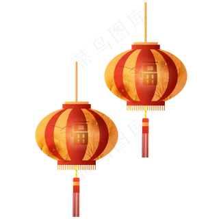 新年红金色灯笼,免抠元素