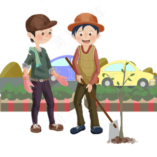 植树节种树的小孩