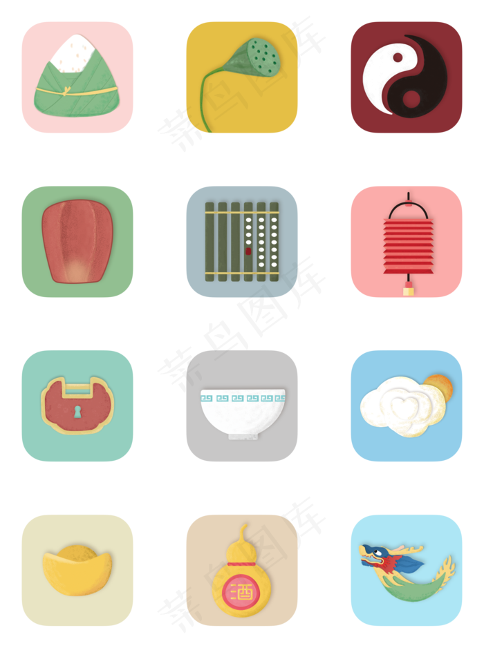 端午节淡雅简约中国风手绘图标p