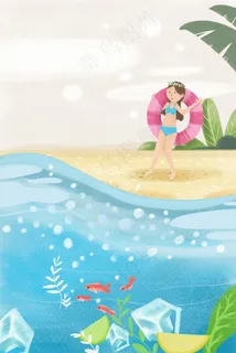 夏天沙滩上准备游泳的女孩