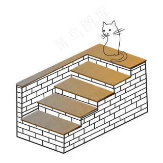 线条场景楼梯山可爱的猫