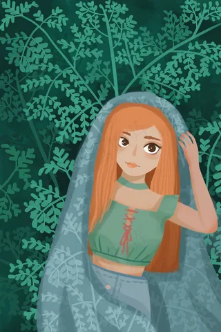 谷雨节气披着雨衣的女孩