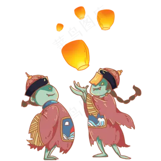 观赏天灯的僵尸,免抠元素