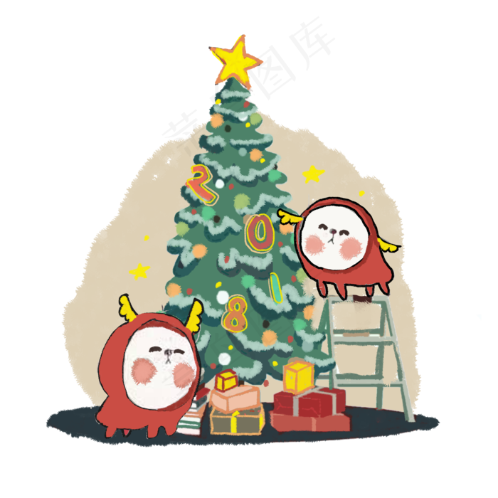 圣诞可爱麋鹿圣诞树礼物2018平安�,免抠元素(2000X2000(DPI:300))psd模版下载
