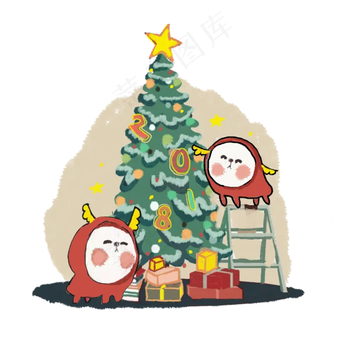 圣诞可爱麋鹿圣诞树礼物2018平安�,免抠元素(2000X2000(DPI:300))psd模版下载