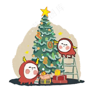 圣诞可爱麋鹿圣诞树礼物2018平安�,免抠元素