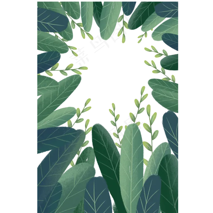 绿色植物树叶边框元素(2000X2000(DPI:300))psd模版下载
