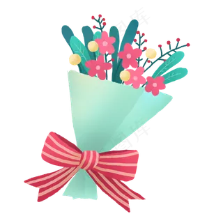 情人节蝴蝶结花束PNG免抠素材