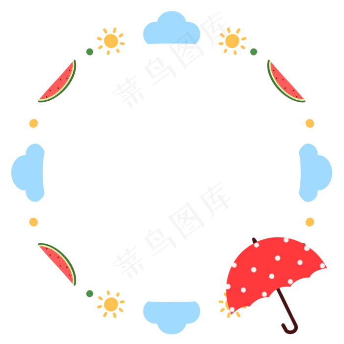 卡通夏季雨伞装饰环形边框(2000X2000(DPI:300))psd模版下载