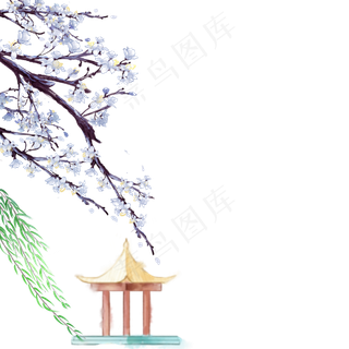 中国风花卉建筑,免抠元素