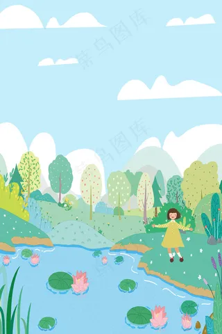 夏至绿色荷塘女孩