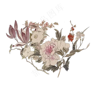 中国水墨花卉牡丹玉兰写意唯美国,免抠元素