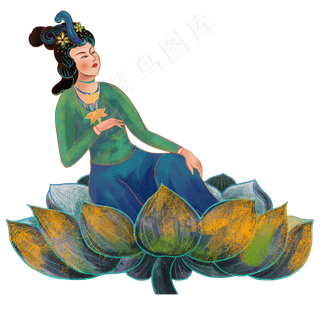敦煌坐在莲花上的仕女