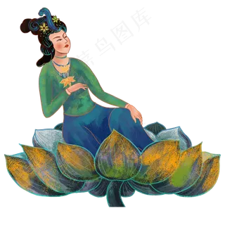 敦煌坐在莲花上的仕女