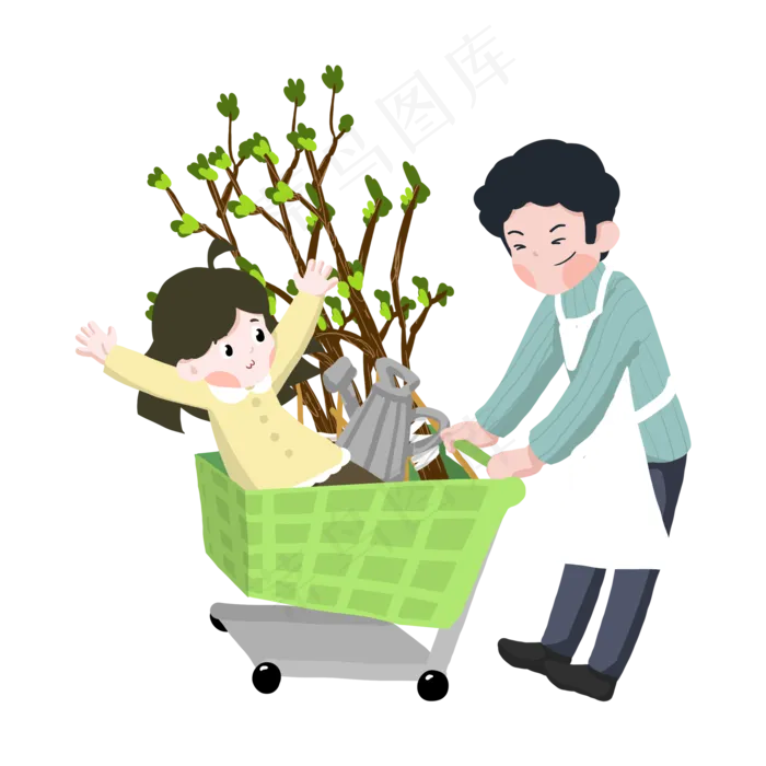 植树节植树浇水手绘