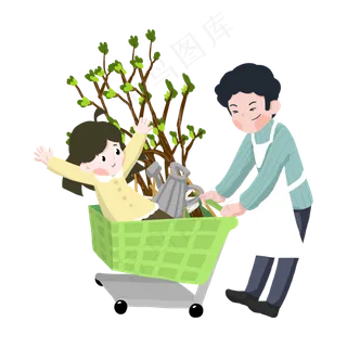 植树节植树浇水手绘