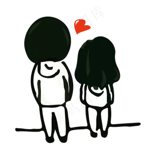 卡通手绘约会小情侣背影免抠素材
