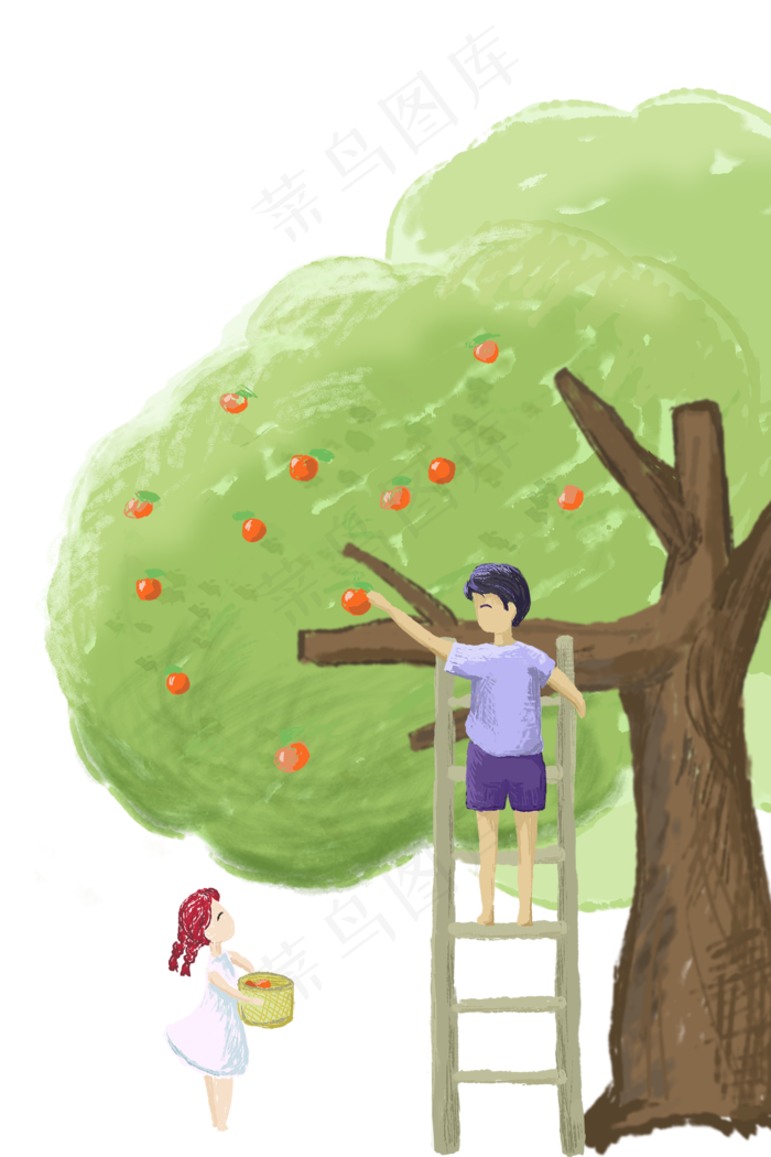 卡通手绘父亲节爸爸摘苹果(1432X2147(DPI:72))psd模版下载