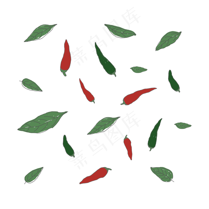 田园风格卡通手绘辣椒绿叶免抠元(2000X2000(DPI:300))psd模版下载