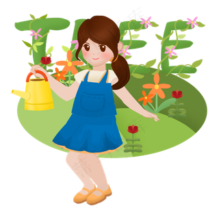 植树节手绘小女孩