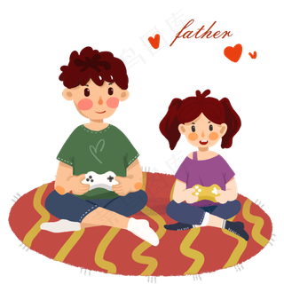 父亲节父亲和女儿玩儿游戏手绘插