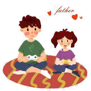 父亲节父亲和女儿玩儿游戏手绘插