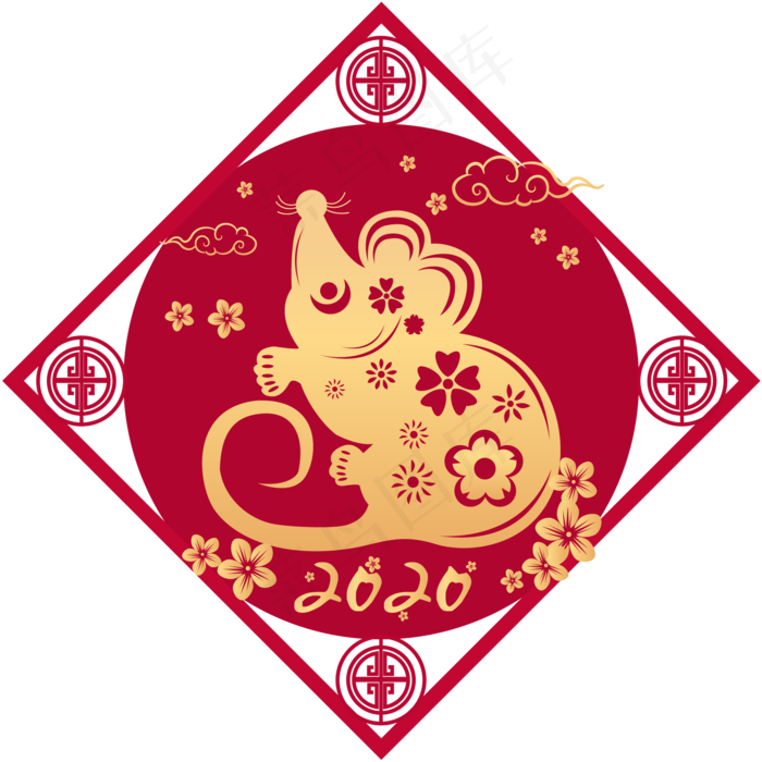 鼠年烫金剪纸风装饰,免抠元素