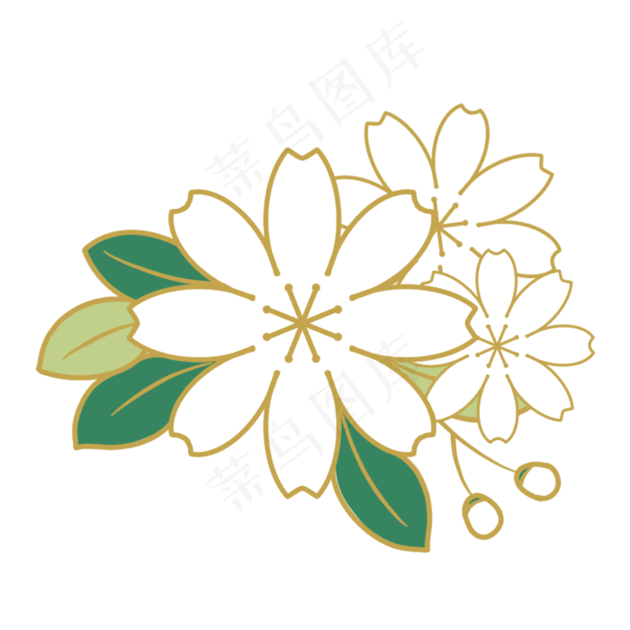 国潮风金边白色花朵(2000X2000(DPI:300))psd模版下载