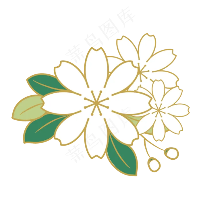 国潮风金边白色花朵(2000X2000(DPI:300))psd模版下载