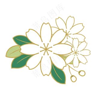 国潮风金边白色花朵 国潮风金边白色花朵