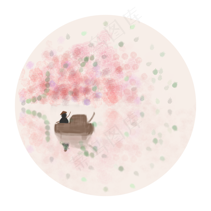 卡通手绘水墨画山水美景免抠png